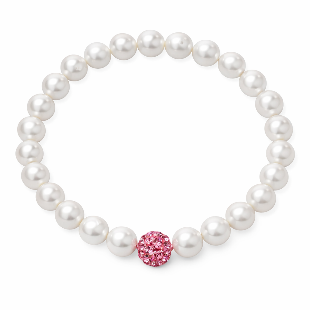 Stretchy Pearl Bracelet with Pink CZ