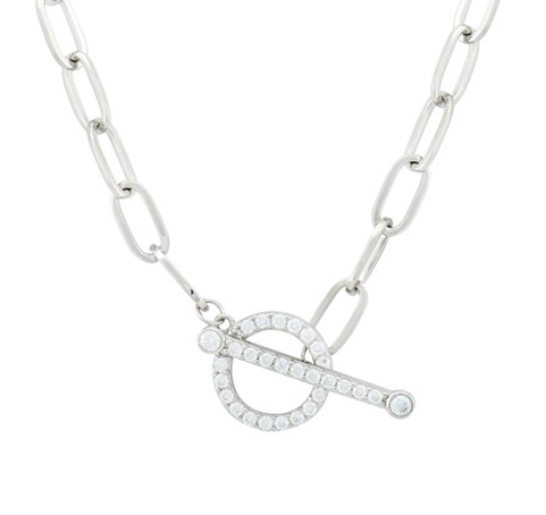 T-Bar Paperclip Chain with Cubic Zirconia