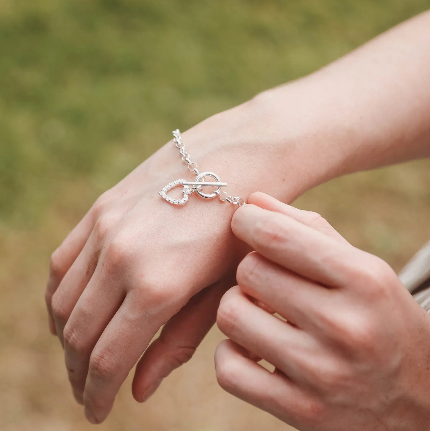 T-bar Bracelet with Cubic Zirconia Heart