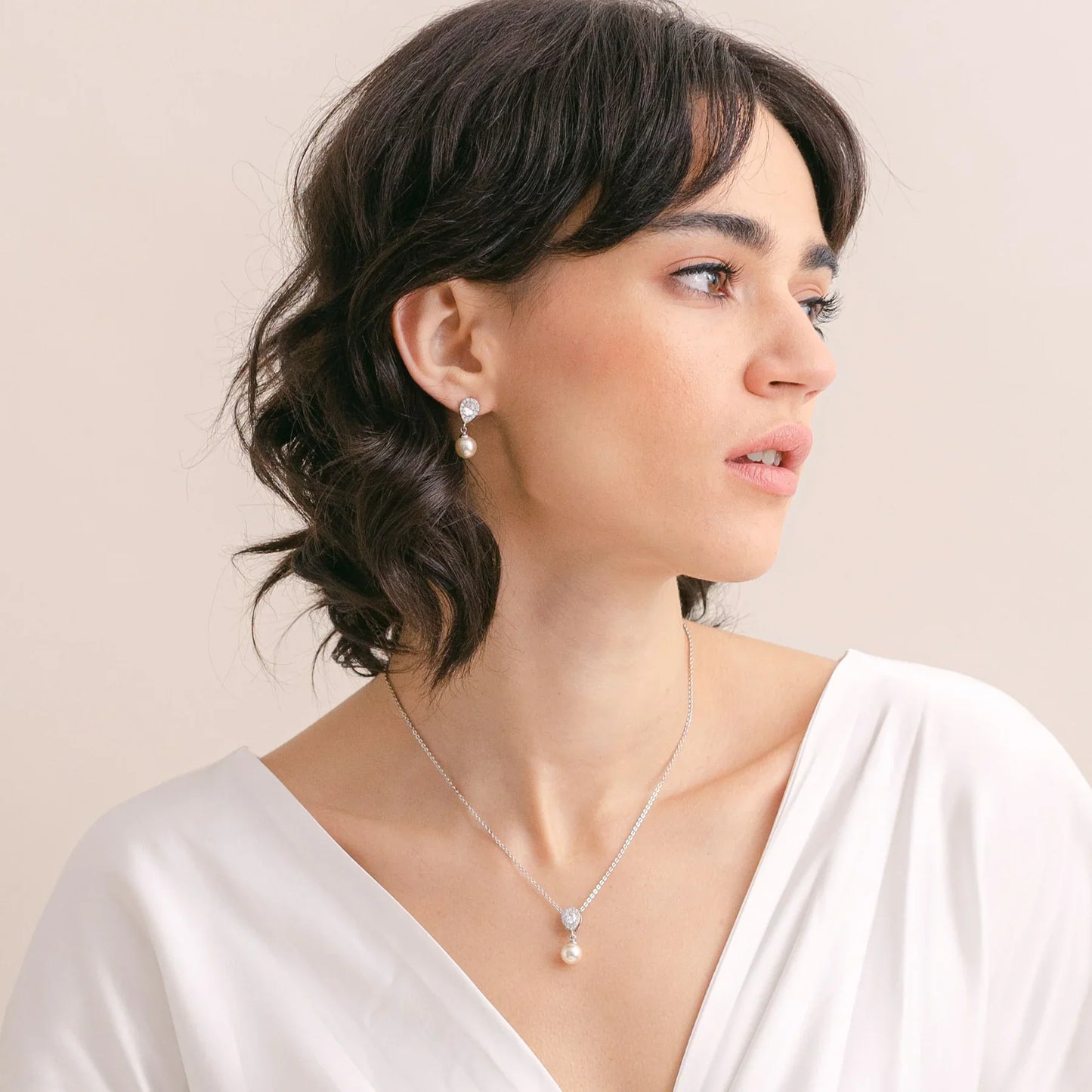 Pearl and Cubic Zirconia Teardrop Necklace