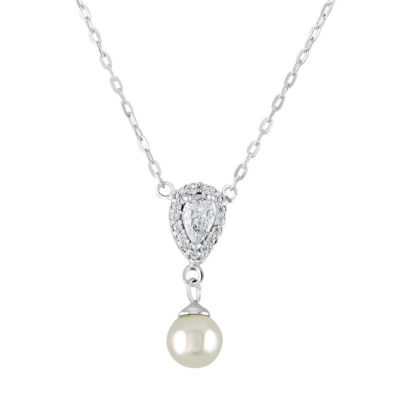 Pearl and Cubic Zirconia Teardrop Necklace