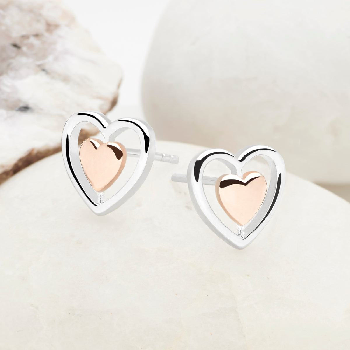 Two Tone Double Heart Earrings