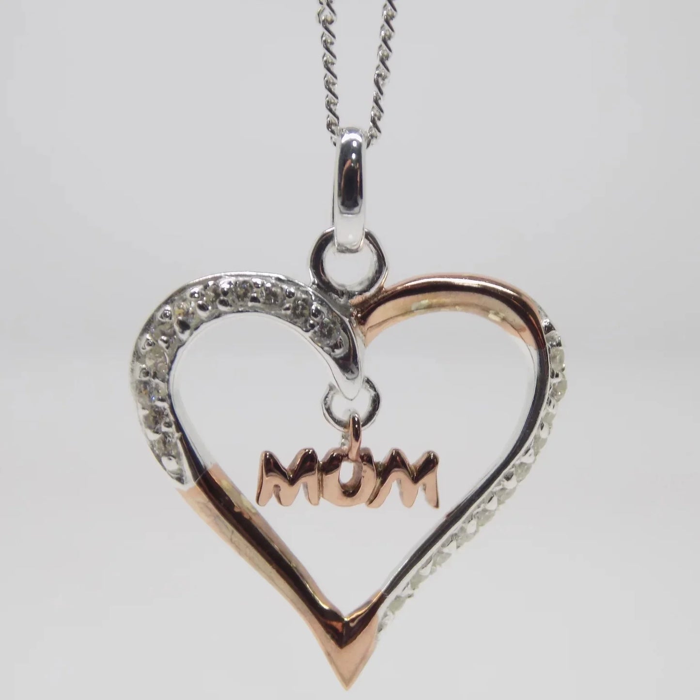 Two Tone Mum Heart Pendant Necklace