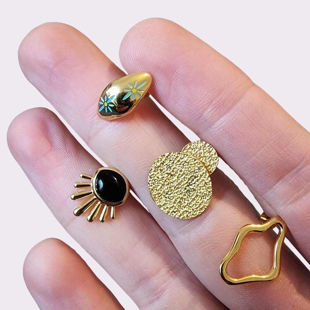 Silver Enamel Flower Stud Earring