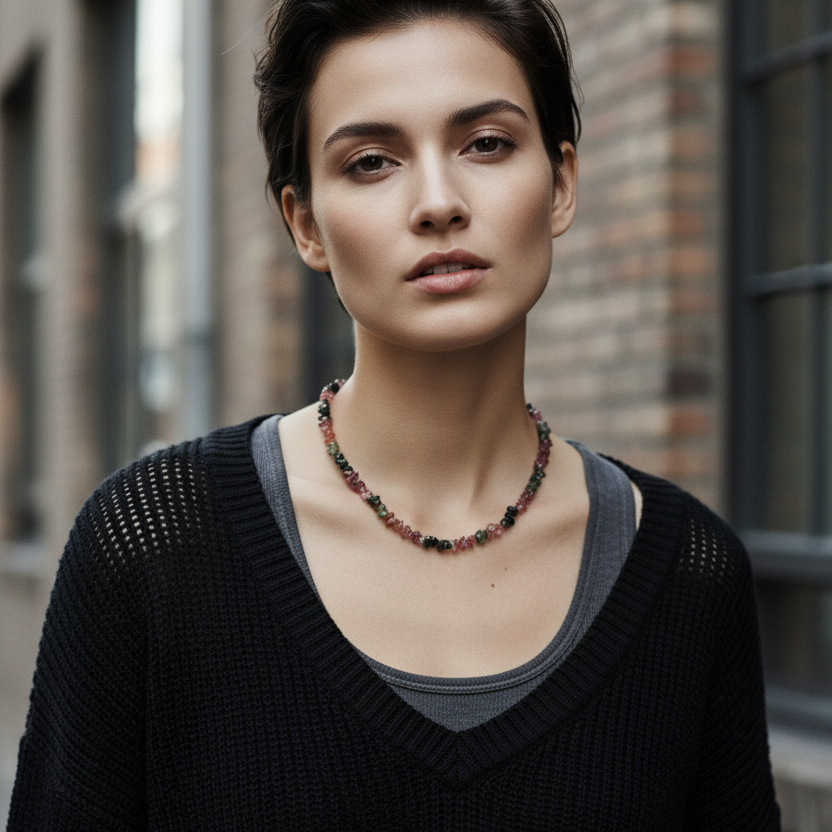 Watermelon Tourmaline Chip Necklace