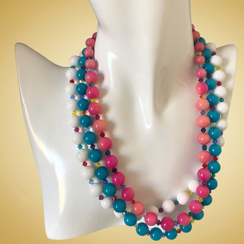 White Quartz and Swarovski Crystals Beaded Necklace