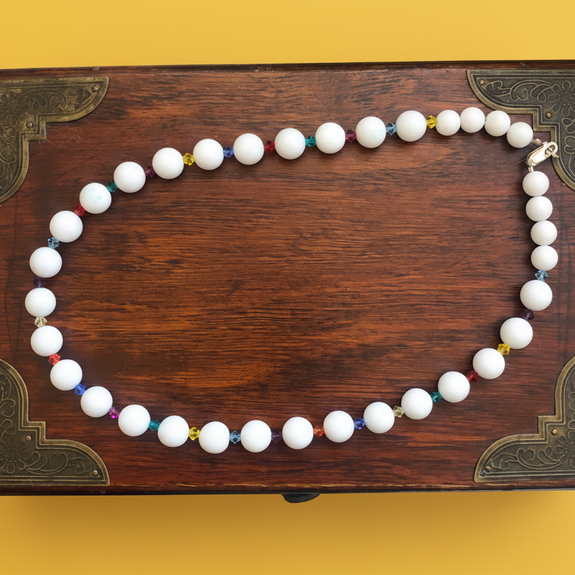 White Quartz and Swarovski Crystals Beaded Necklace