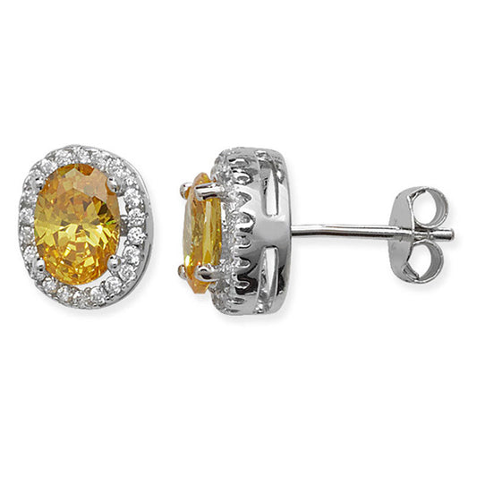 Yellow Topaz Oval Halo Earrings