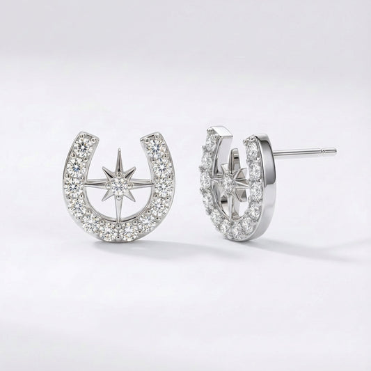 Zada Horseshoe Star Stud Earrings | 925 Sterling Silver