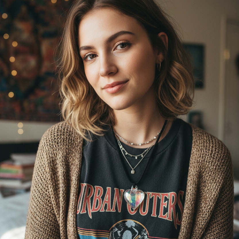 AB Glass Heart Pendant Necklace