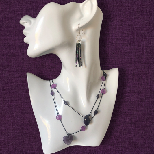 Amethyst and Black Thread Beaded Necklace