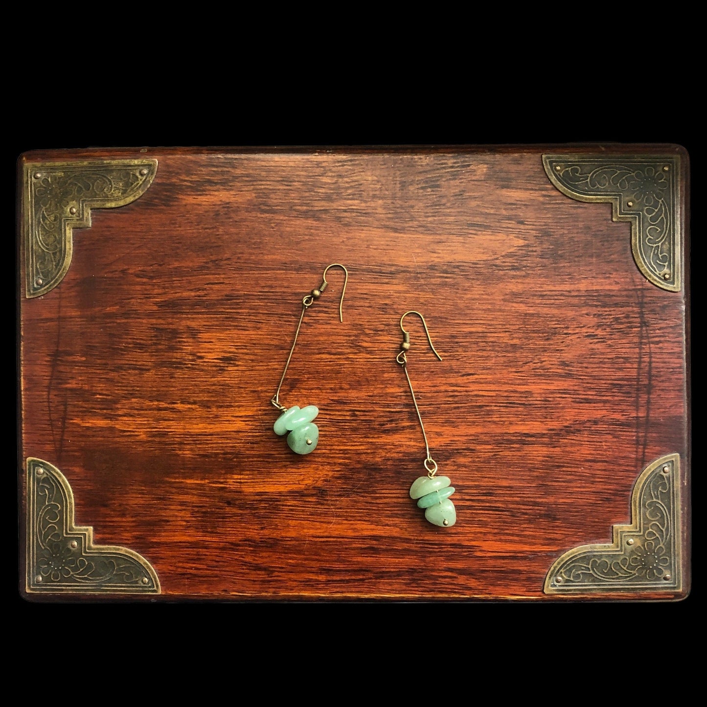 Antique Bronze Long Aventurine Earrings