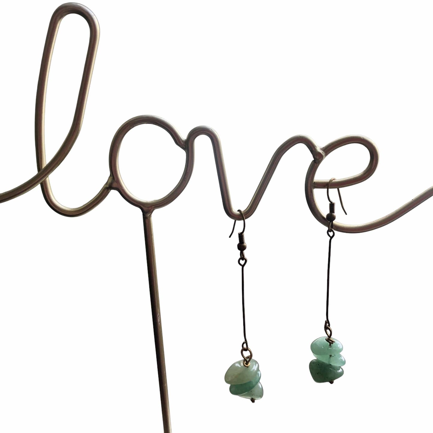 Antique Bronze Long Aventurine Earrings