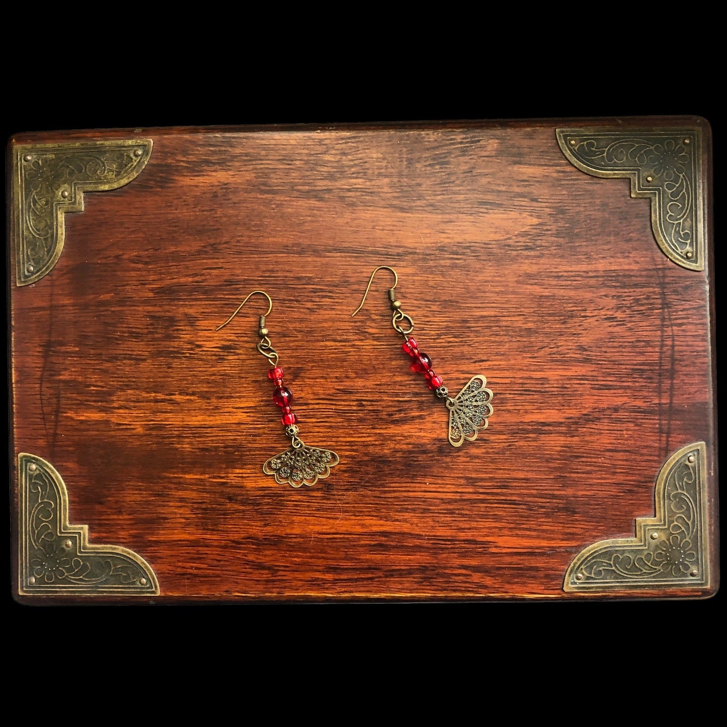 Antique Bronze Red Glass Earrings
