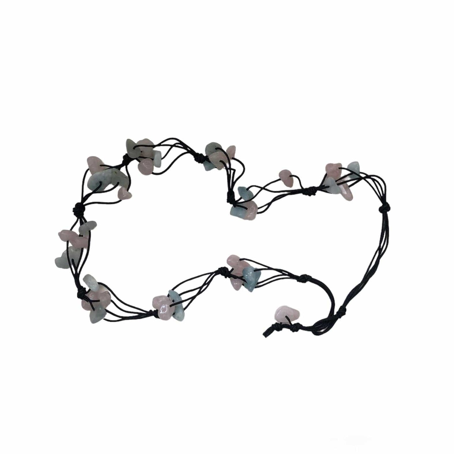 Beaded Necklace with Aquamarine and Rose Quartz