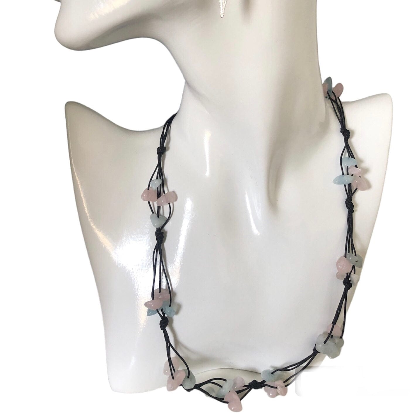 Beaded Necklace with Aquamarine and Rose Quartz