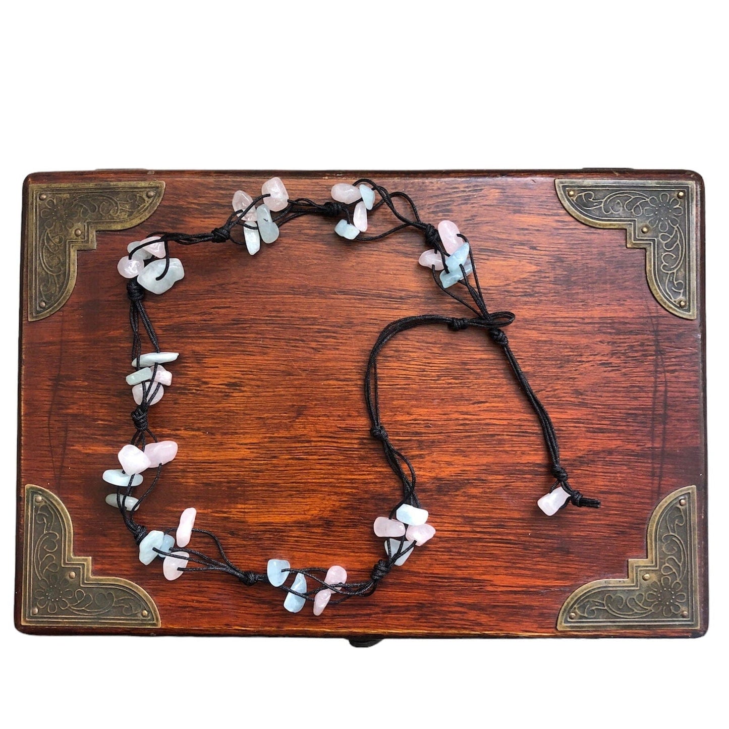 Beaded Necklace with Aquamarine and Rose Quartz