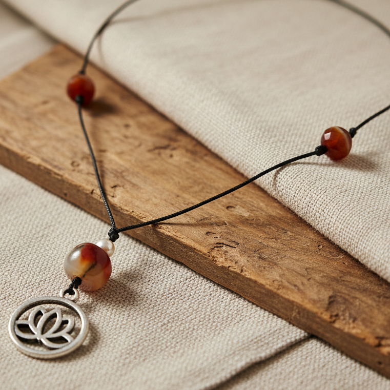 Black Thread Choker Necklace with Agate