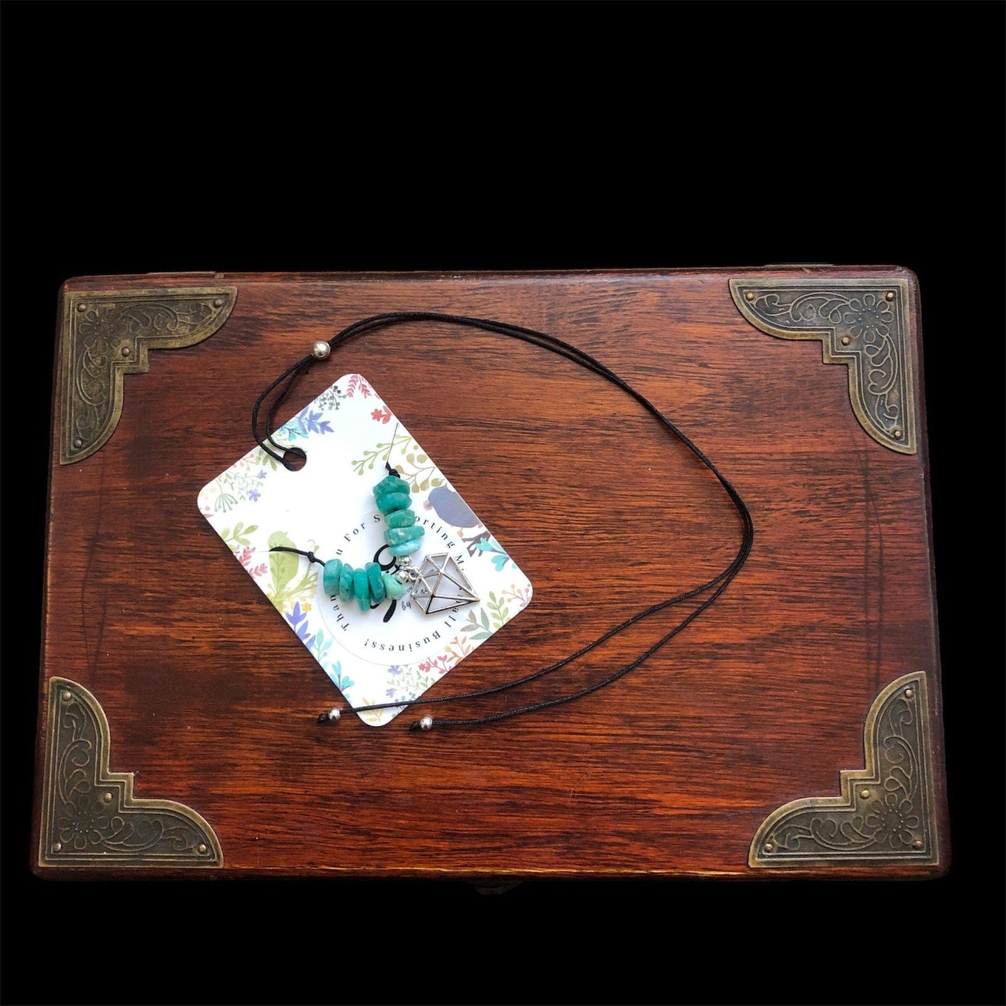 Black Thread Choker Necklace with Green Amazonite Chips