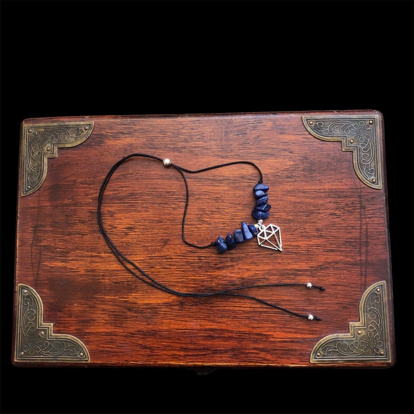 Black Thread Choker Necklace with Lapis Lazuli Chips