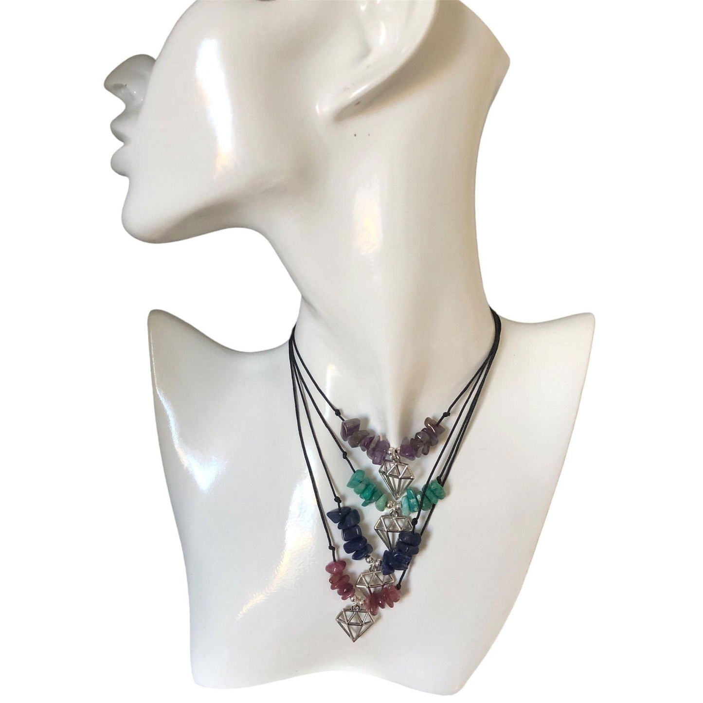 Black Thread Choker Necklace with Lapis Lazuli Chips