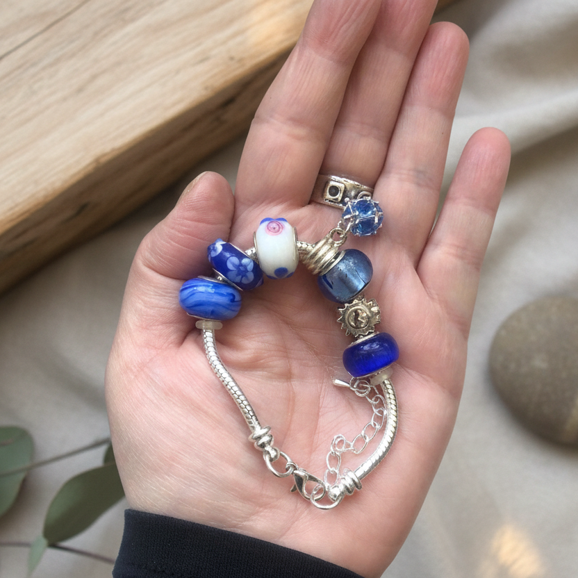 Blue Charm Bracelet With Rhinestones