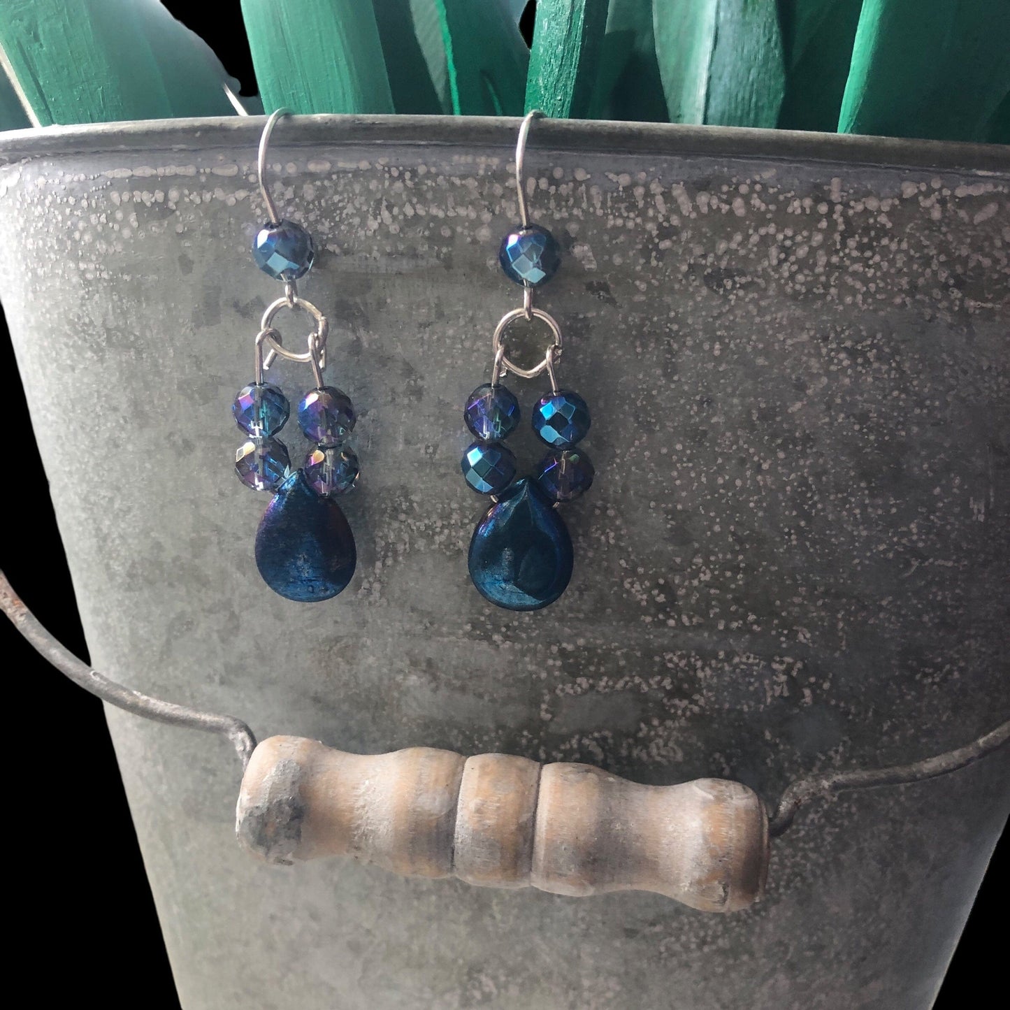 Blue Quartz and Hematite 925 Silver Dangle Earrings
