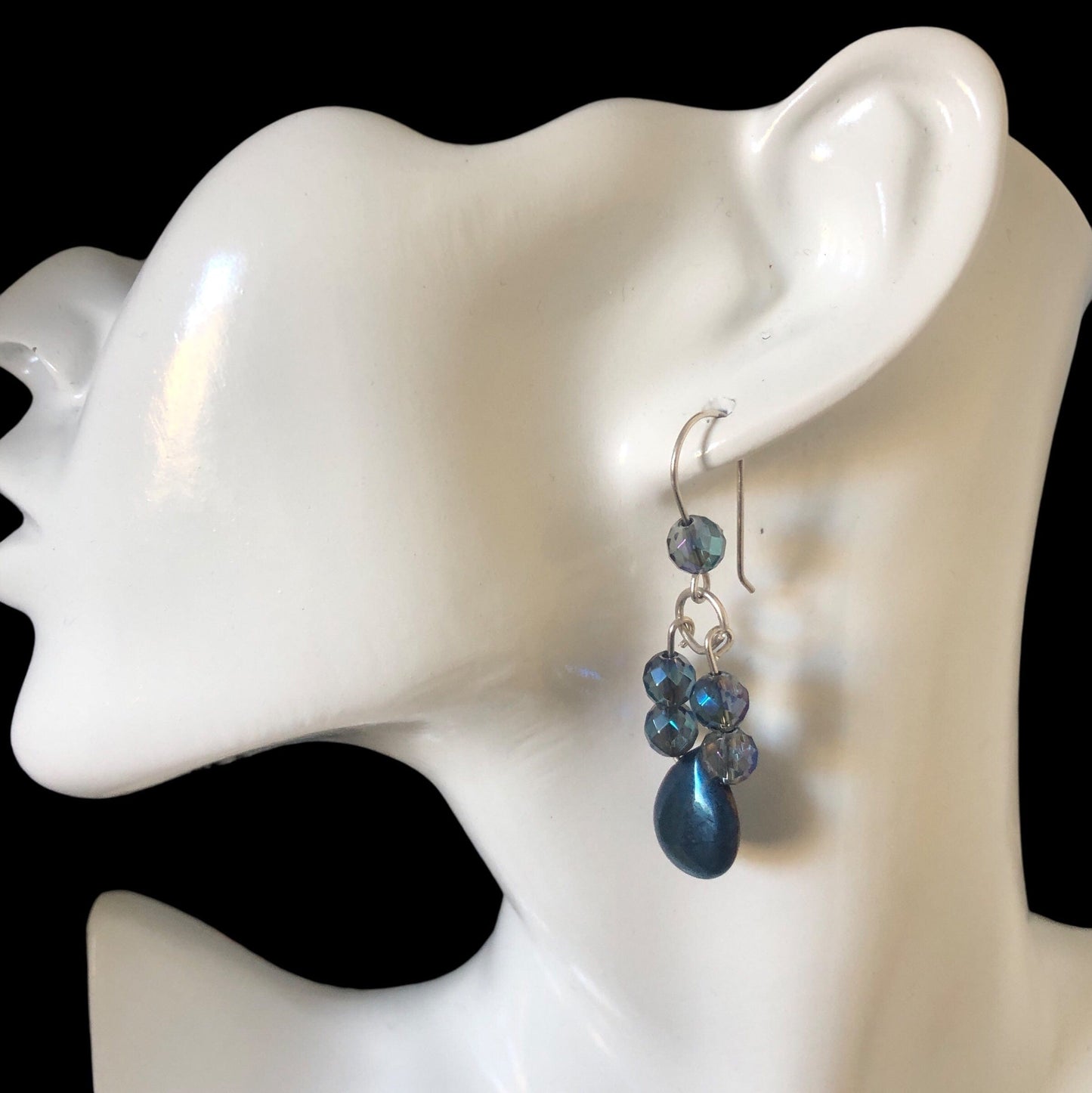 Blue Quartz and Hematite 925 Silver Dangle Earrings