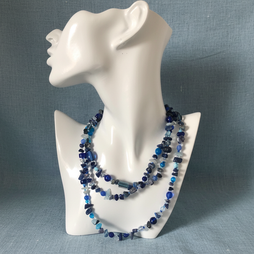 Blue Stones and Glass Beaded Long Necklace