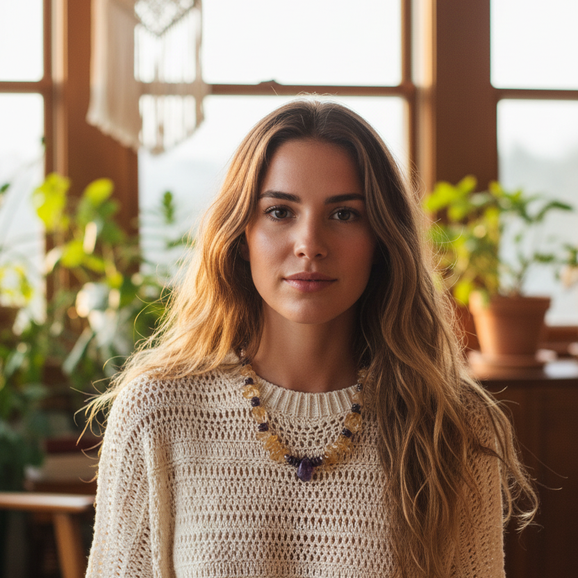 Citrine and Amethyst Beaded Necklace
