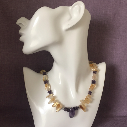 Citrine and Amethyst Beaded Necklace