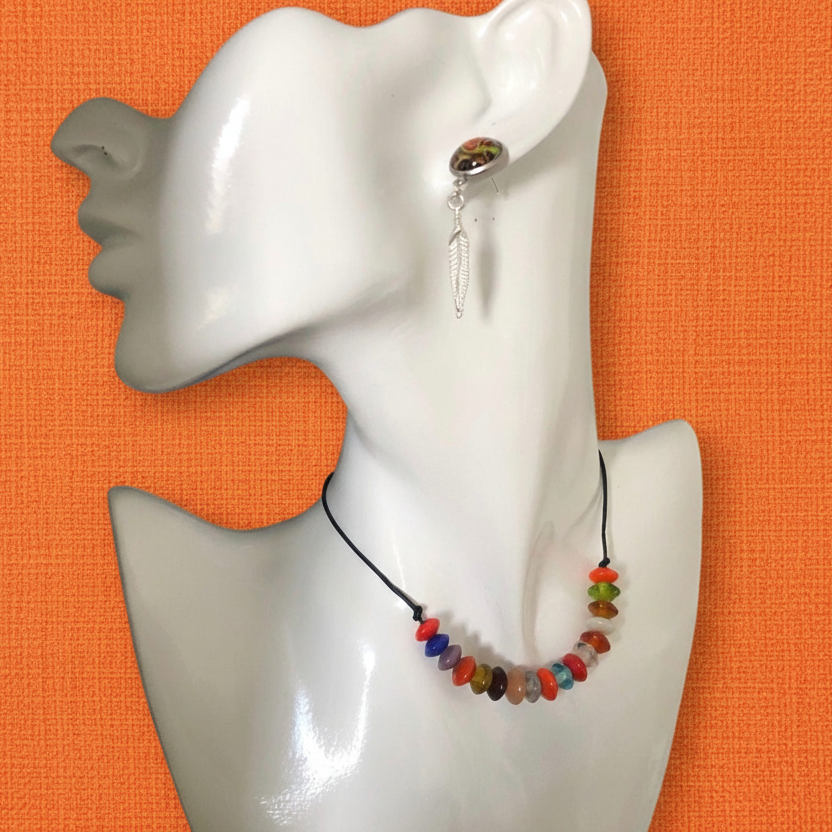 Colourful Beaded Leather Cord Necklace