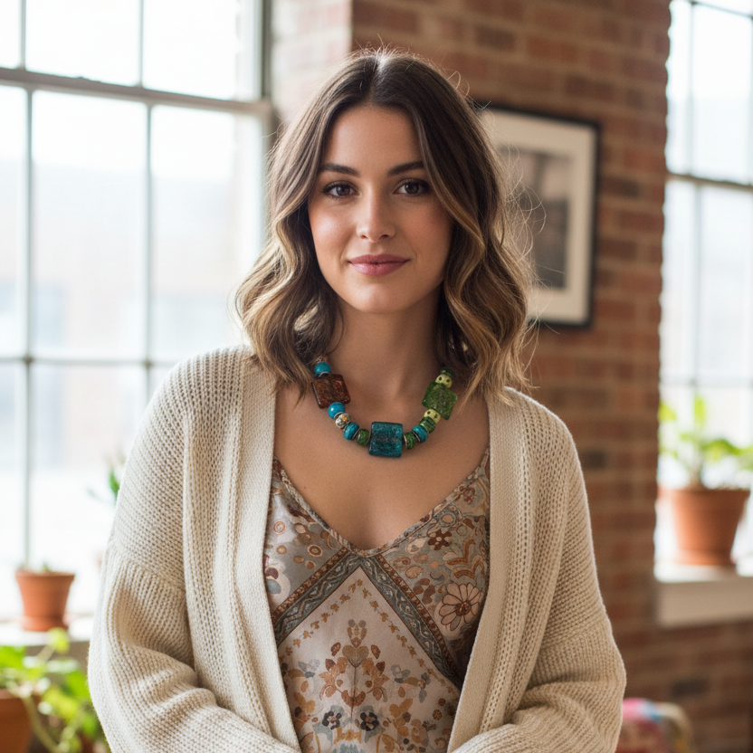 Colourful Glass Statement Necklace