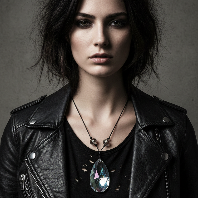 Cord and Statement Crystal Pendant Necklace