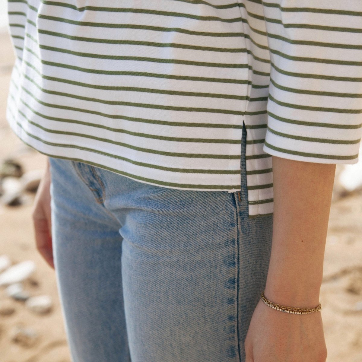 Organic Cotton Striped Boat Neck Top: Womens