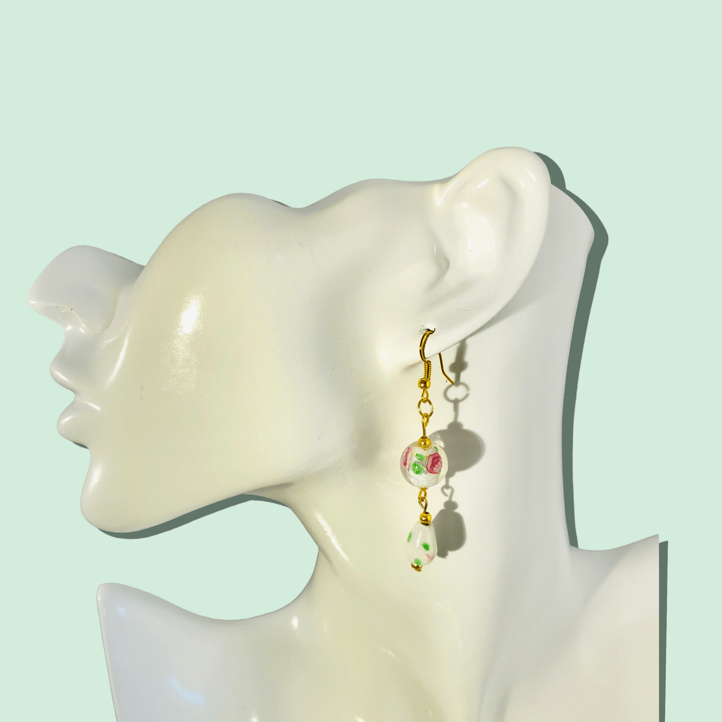 Glass Roses Gold Plated Dangle Earrings