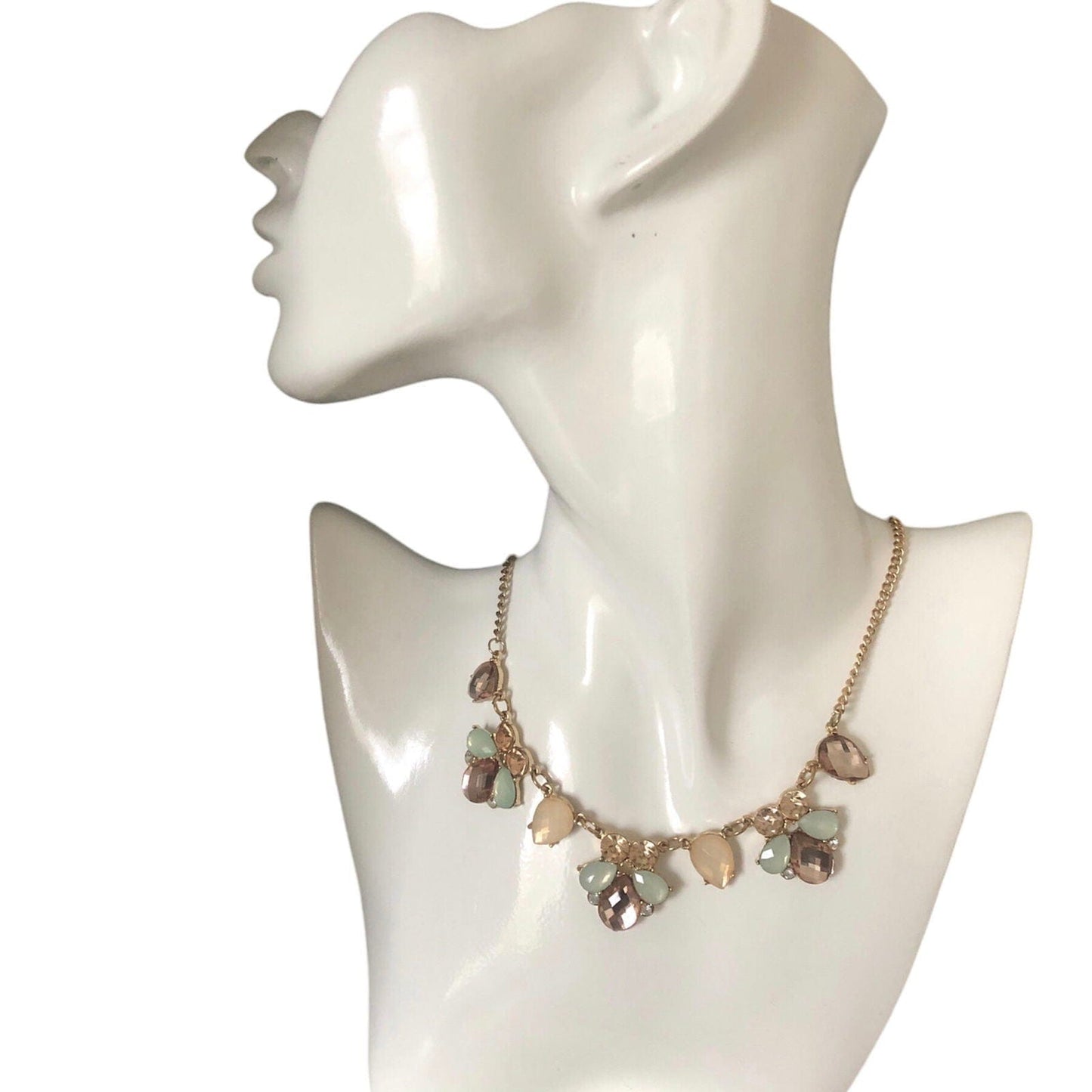 Gold Shade Vintage Style Bib Necklace with Pastel Crystals