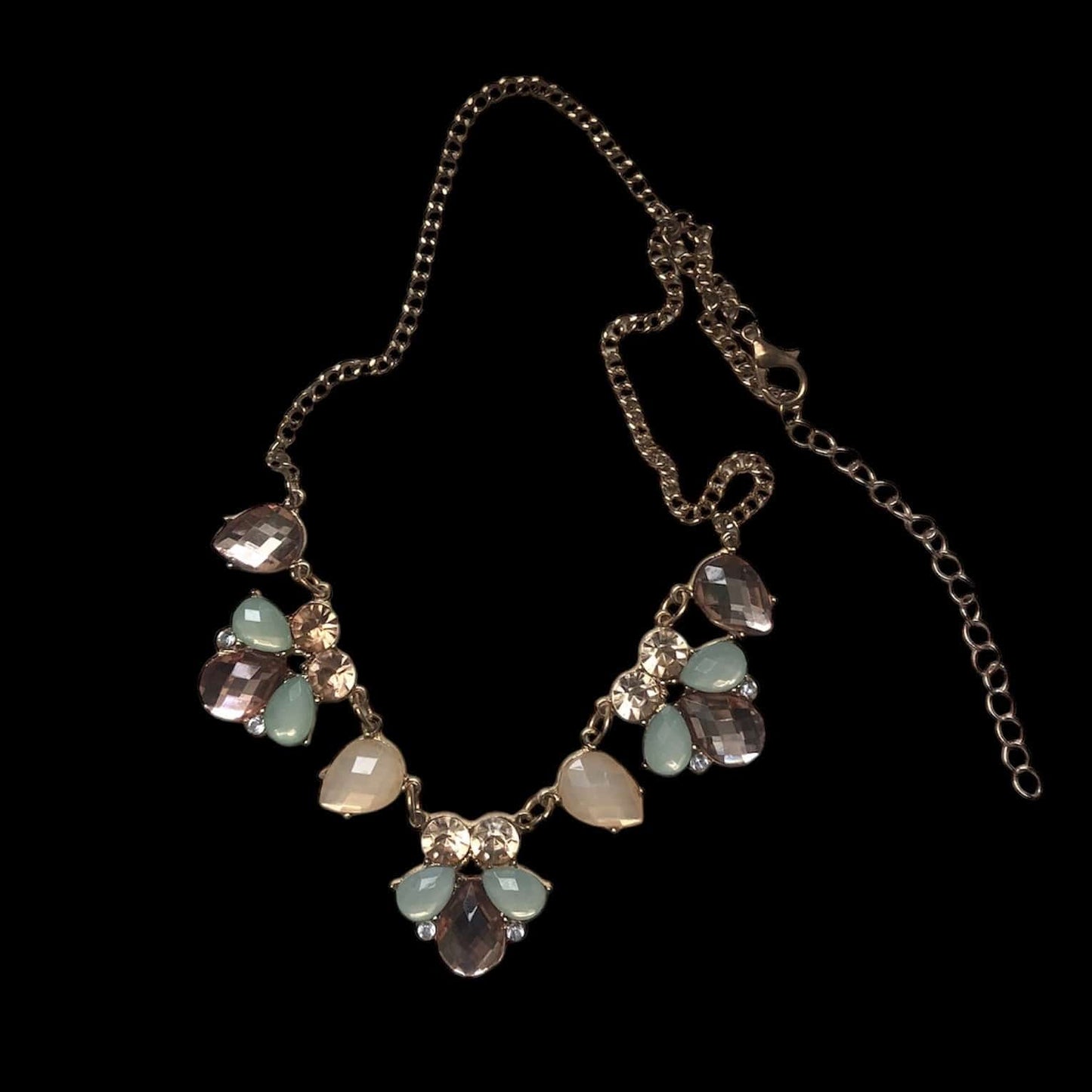 Gold Shade Vintage Style Bib Necklace with Pastel Crystals