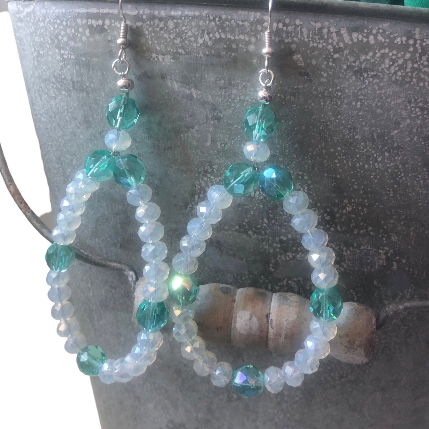 Green and Opal White Statement Crystal Earrings
