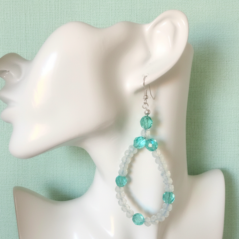 Green and Opal White Statement Crystal Earrings
