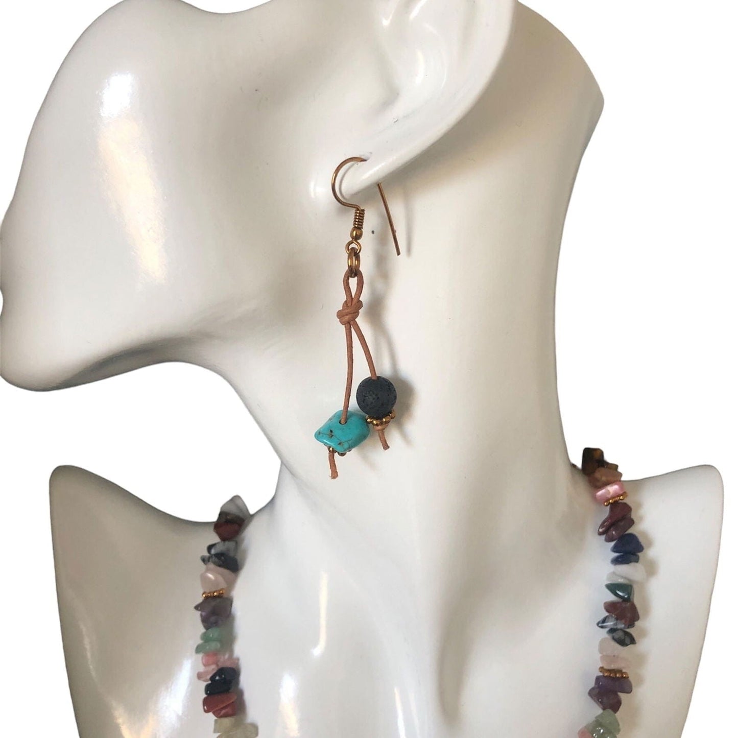 Handmade Turquoise and Lava Dangle Earrings