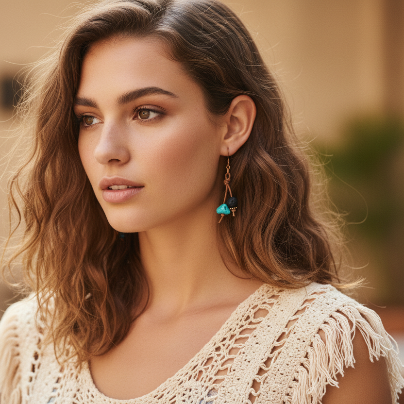Handmade Turquoise and Lava Dangle Earrings