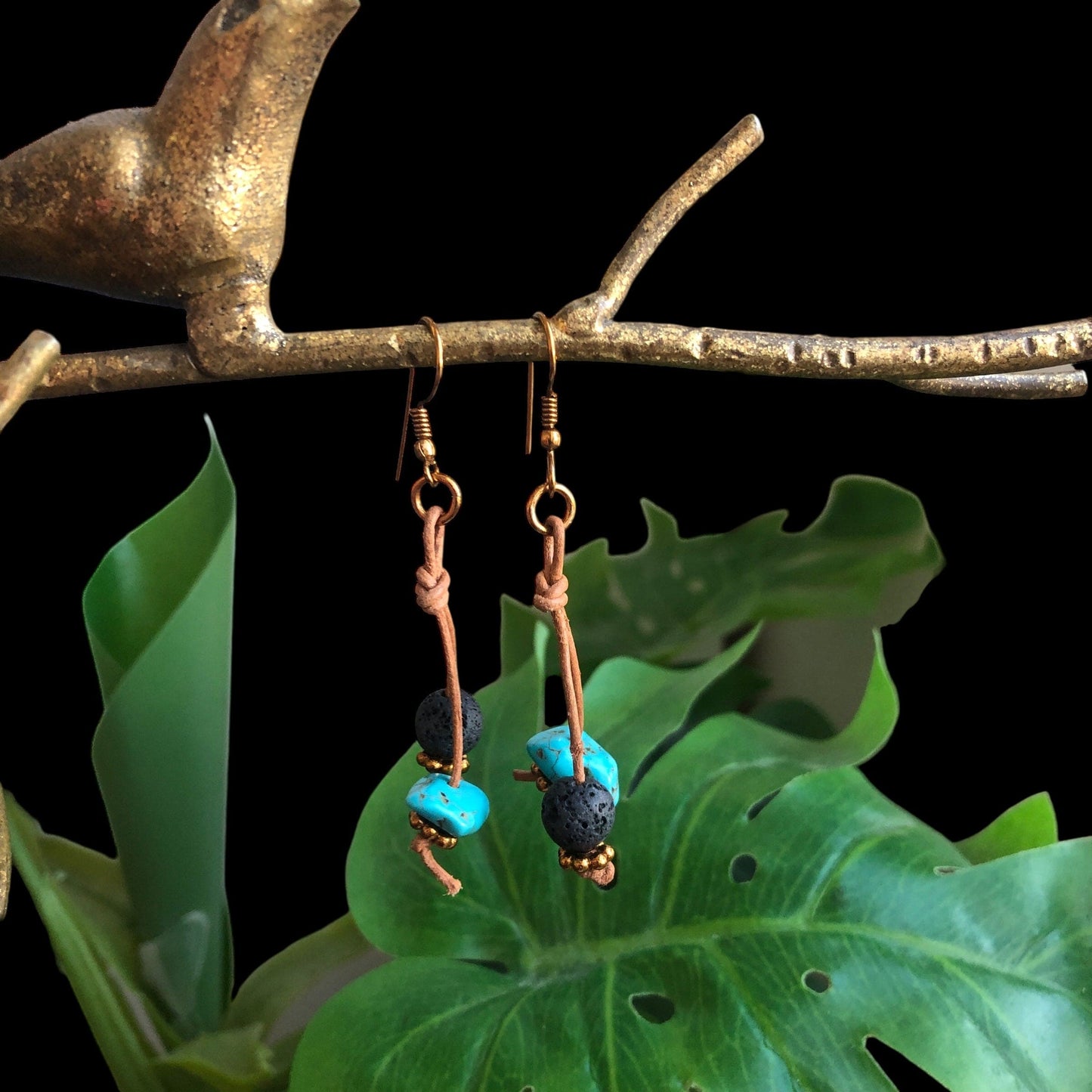 Handmade Turquoise and Lava Dangle Earrings
