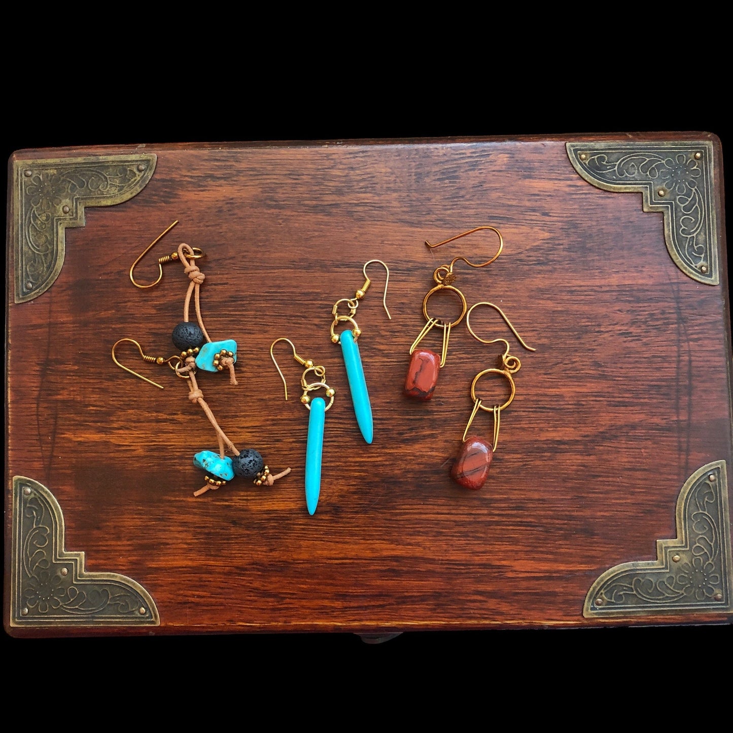 Handmade Turquoise and Lava Dangle Earrings