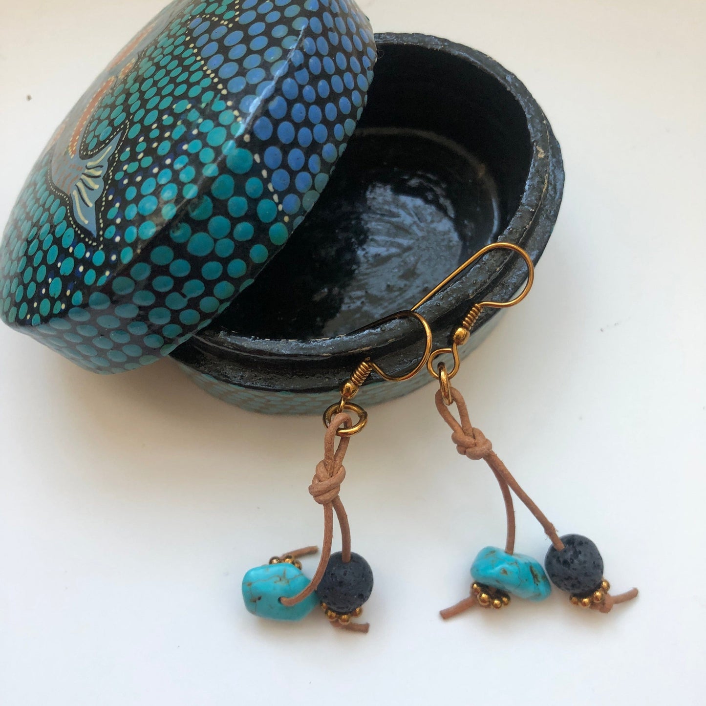 Handmade Turquoise and Lava Dangle Earrings