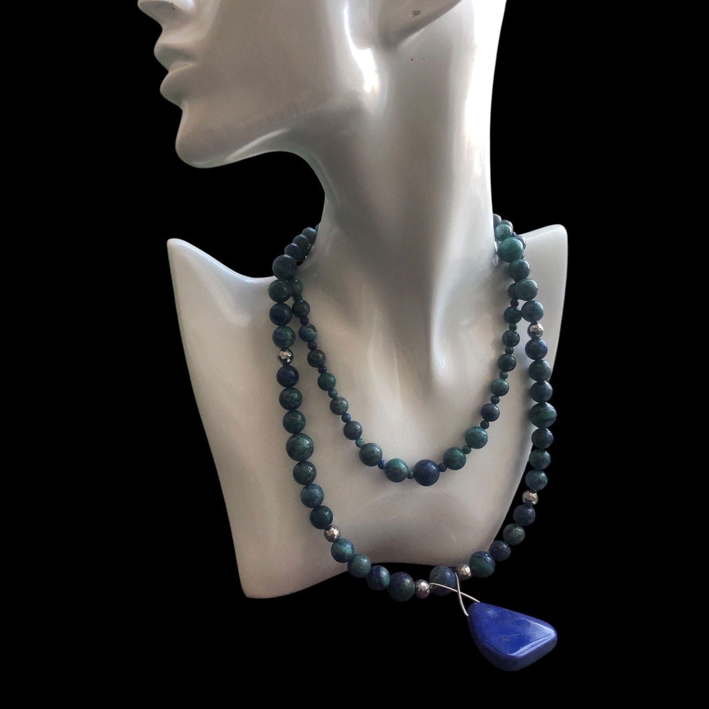 Lapis Lazuli and 925 Silver Beaded Necklace