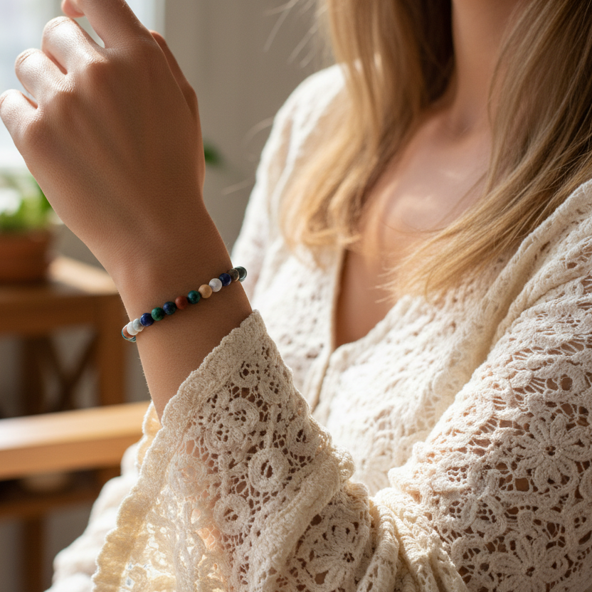 Lapis Lazuli, Red Jasper and Howlite Beaded Bracelet