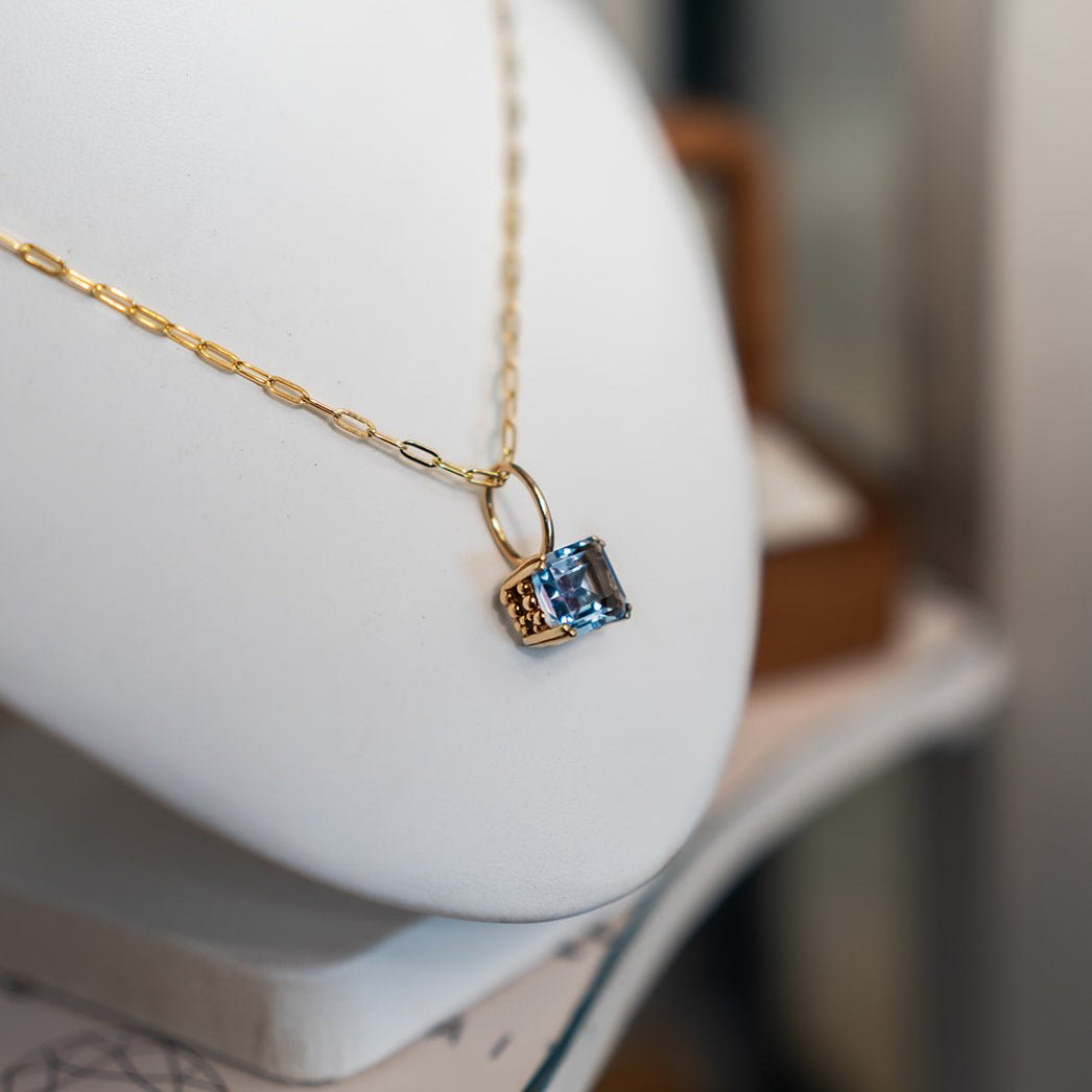 Large Gold Blue Topaz Necklace - Astrid