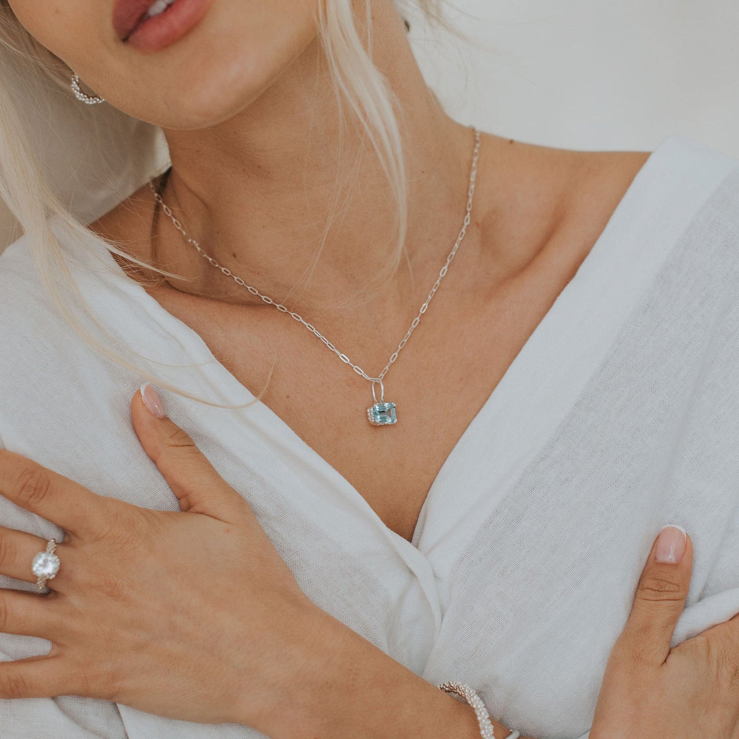 Large Silver Blue Topaz Necklace - Astrid