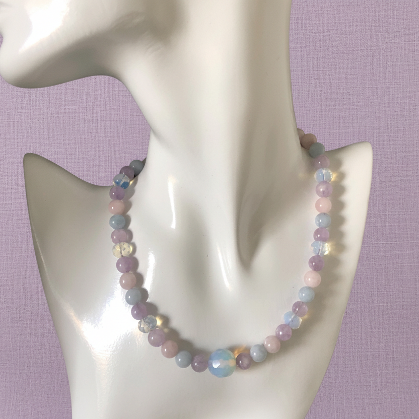 Morganite and Opalite Beaded Choker Necklace